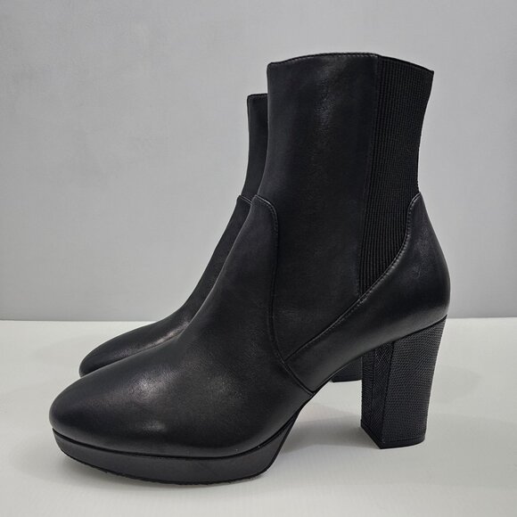 NEW Donald Pliner Labell Ankle Boot Womens 10 Black Leather Platform Heeled - Picture 15 of 15